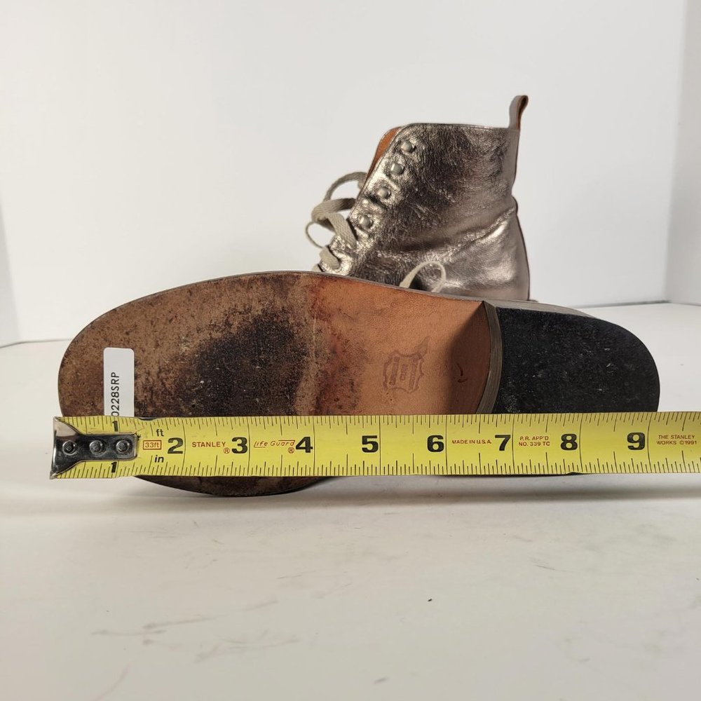 SPACE Styled in France Metallic Taupe Leather Combat Boot Women Sz 6.5 - Picture 13 of 14
